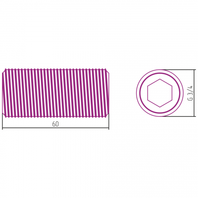 Резьба н/ж СУНЕРЖА G 3/4" нар. р. / S вн. 14 / L - 60 мм